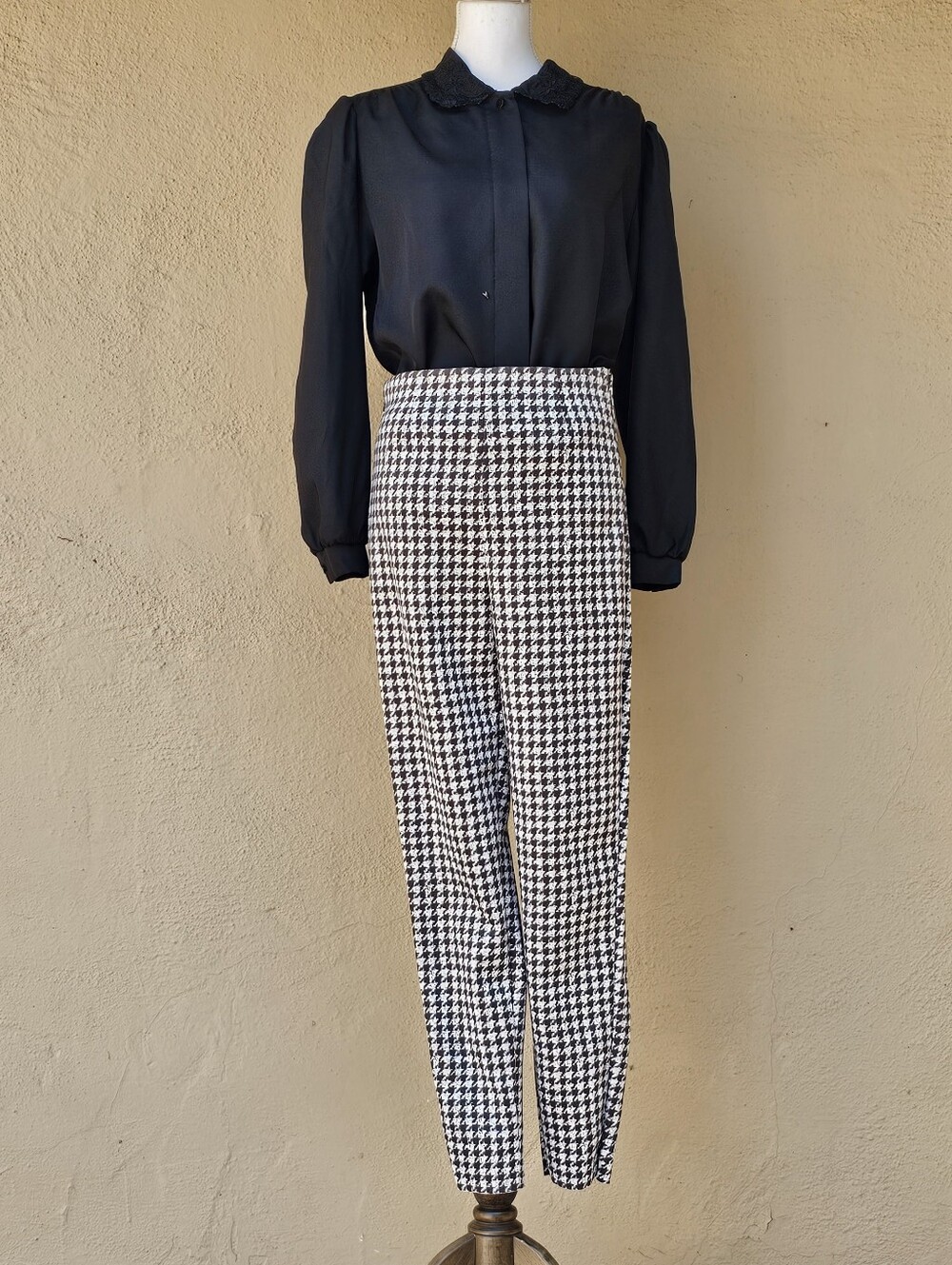 Zara Classic Cigarette Style Black & White Houndstooth High Waist Trousers SZ L